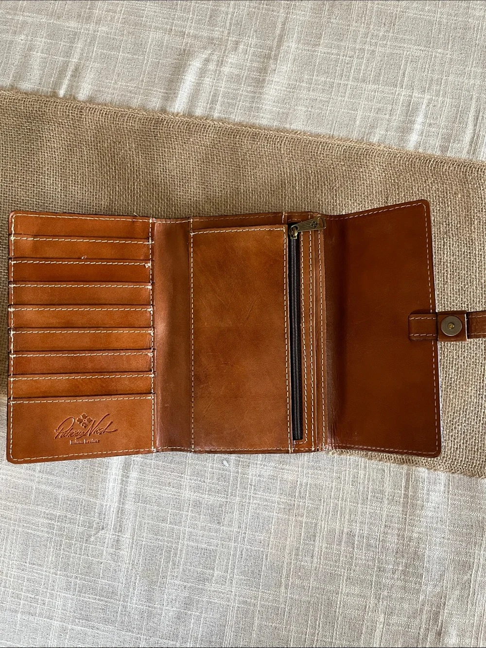 Patricia Nash Brown Map-Print Leather Wallet with Studs